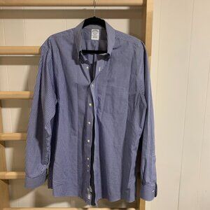 Brooks Brothers: Regent Fit Button Down White Blue Checked | Size: 17-35